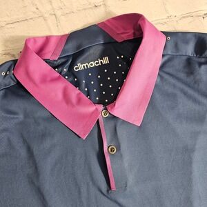 Adidas Climachill Golf Polo Shirt Men Blue Pink Short Sleeve Performance 2XL